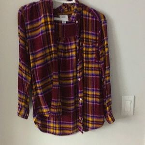 Deep purple, red and yellow button up flannel